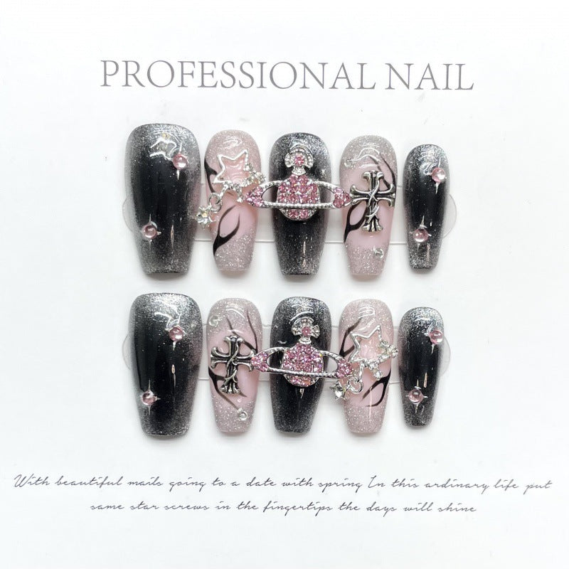 Nails 110-Pink Diamond Planet Flame Nail Art