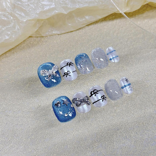 Nails 093-Genki Sky Blue Korean Cute Nail Art