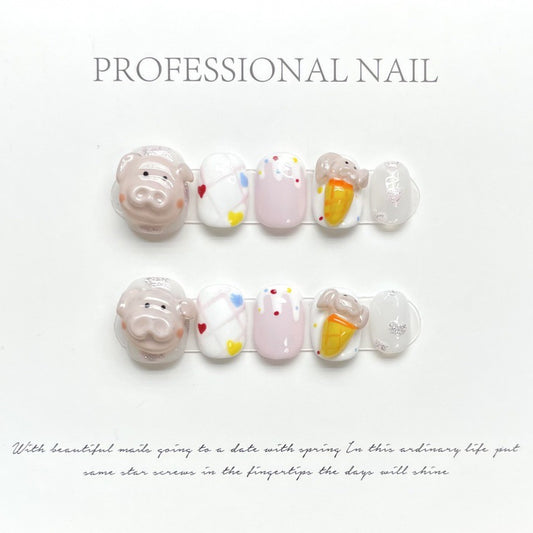Nails 021-Handmade Cute Baby Pig Nail Art