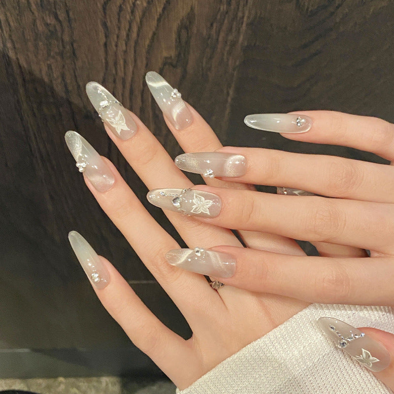 Nails 223-Moon Shadow Stars Silver Mountain Spring Butterfly Stacked Diamonds Nail Art