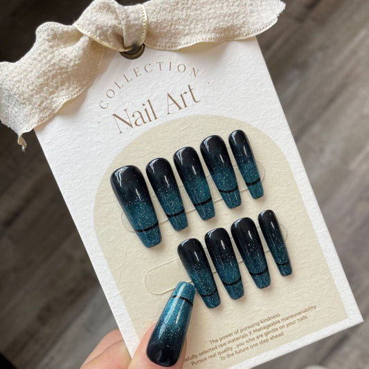 Nails 057-Cold Emerald Glaze Crystal Nail Art