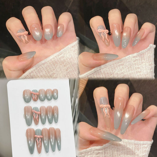 Nails 047-Cold Mist Bow Girly Dreamy Nail Art