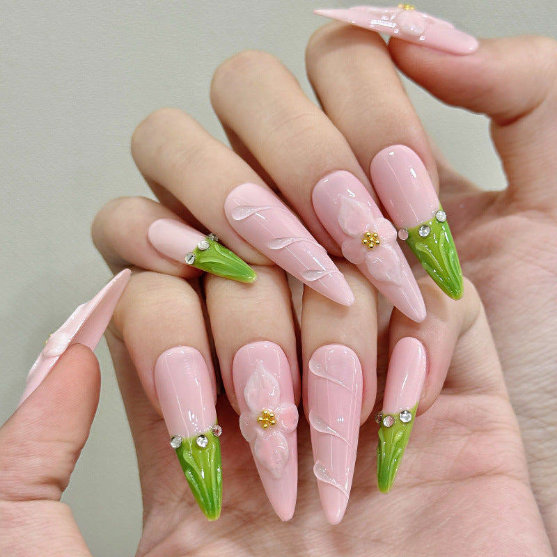 Nails 228-Soft Powder Elegant Sculpted Pink Nail Art