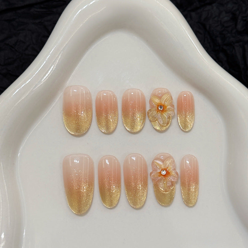 Nails 121-Small fresh creamy white flower gradient whitening nail art