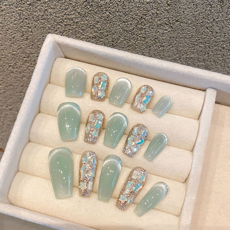 Nails 331-Turquoise Cat Eye Green Nail Art