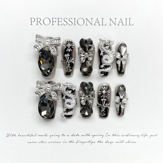 Nails 119-Dark Burst Glitter Luxury Nail Art