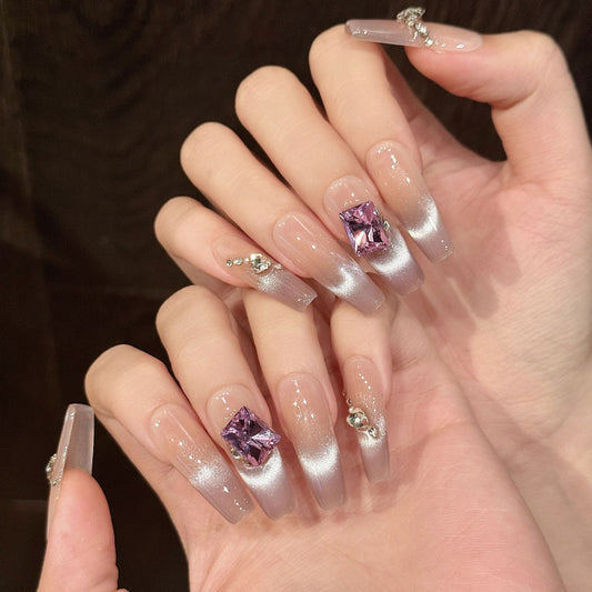 Nails 276-Pale Rose Blush Smile French Cat Eye Manicure
