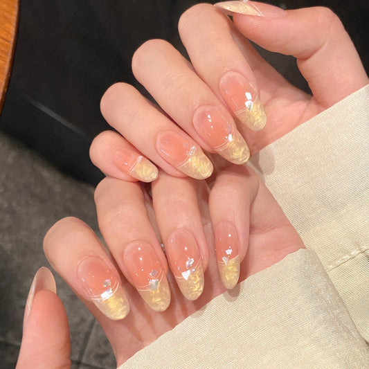 Nails 159-French Nude White Water Gentle Flow Nail Art
