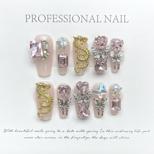 Nails 118-Dragon Butterfly Dimensional Metal Feather Full Diamonds Nail Art