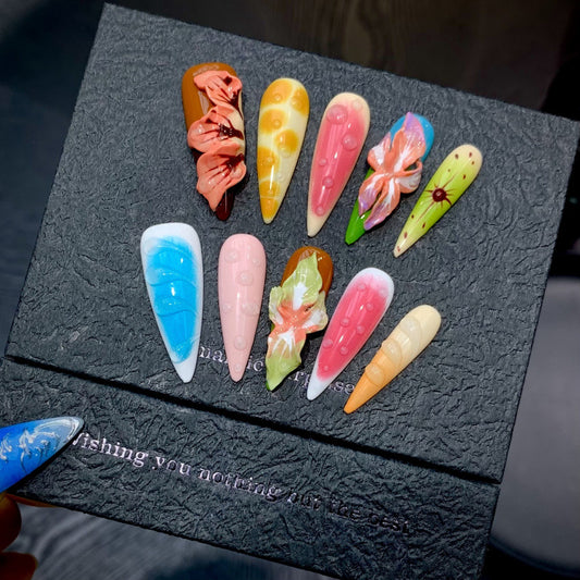 Nails 140-Summer Dopamine Floral Tropical Flower Colourful Nail Art