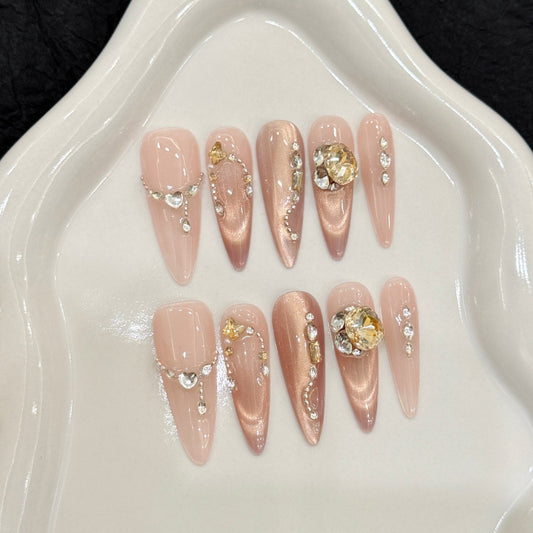 Nails 264-Champagne K9 Diamond Ribbon Nail Art