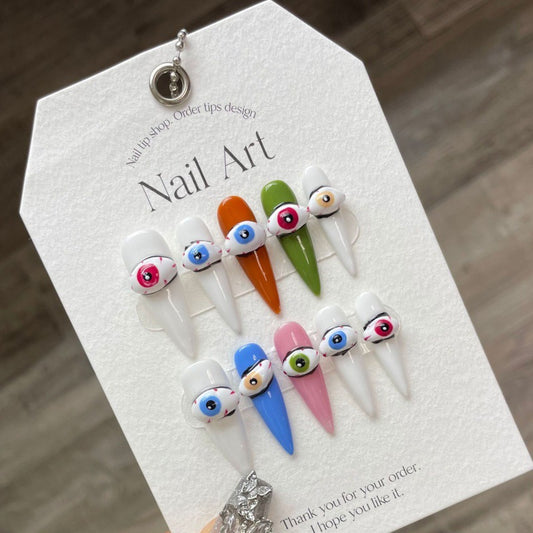 Nails 145-Devil's Eye Hand Painted Doodle Nail Art