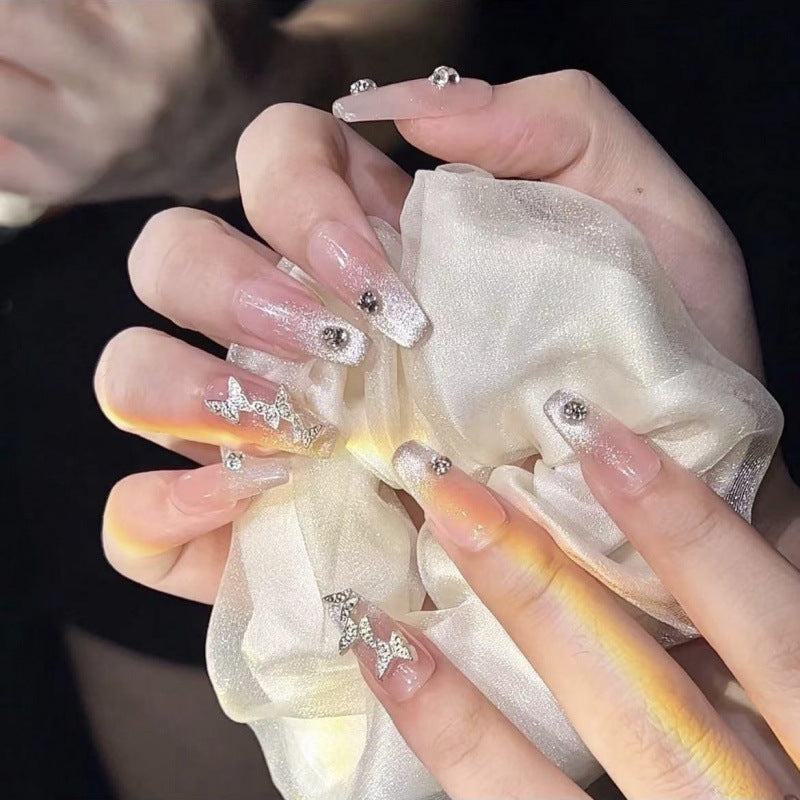 Nails 207-Star River In Dreams Crystal Cat's Eye Crushed Diamonds Nude Ice Transparent Nail Art