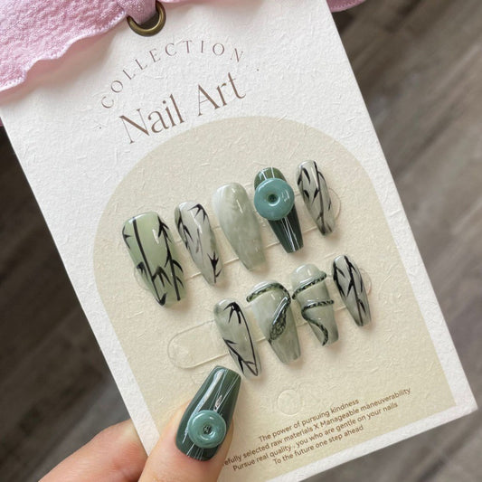 Nails 102-Dark Green Jade Halo Nail Art