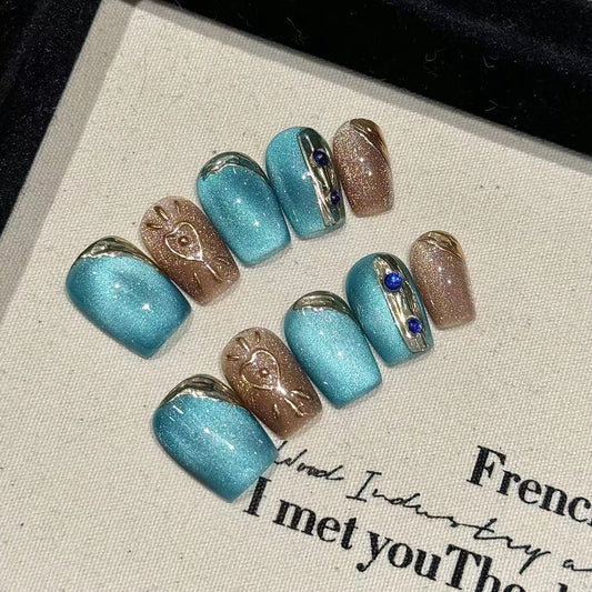 Nails 053-Wesley Neon Cat Eye Nail Art