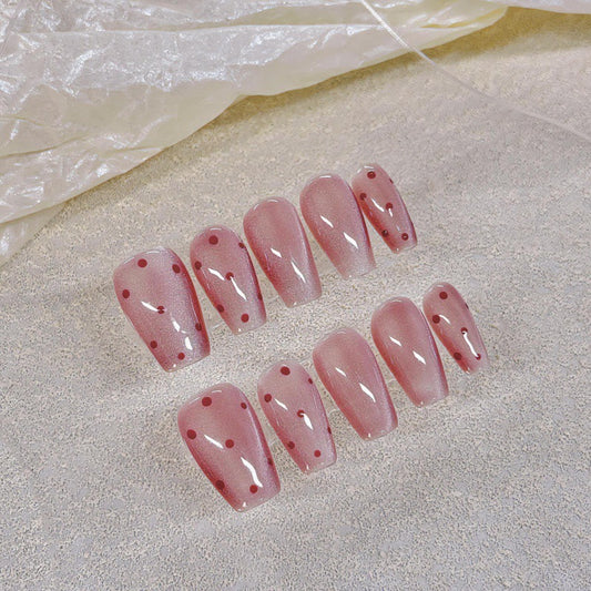 Nails 076-Nude Pink Colour Spot Hand Painted Nail Art