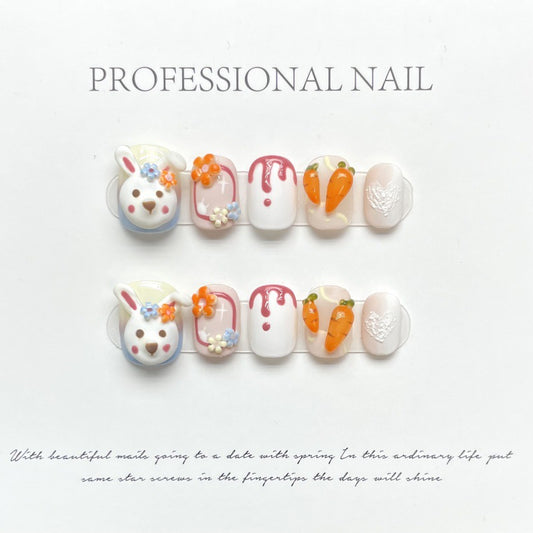 Nails 054-Handmade Cute Bunny Nail Art