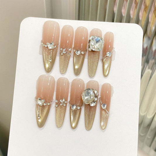 Nails 175-Bayonne Sunset Gold Cat Eye Burst Zirconia Diamond Nail Art