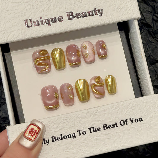 Nails 320-Golden Snake New Year Nail Art
