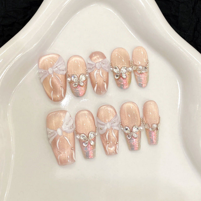Nails 172-Girls' Generation Bow Aurora Cat Eye Nail Art