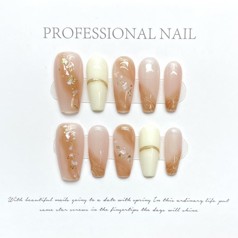 Nails 114-Fantasy Grapefruit Gold Foil Fairy Nail Art