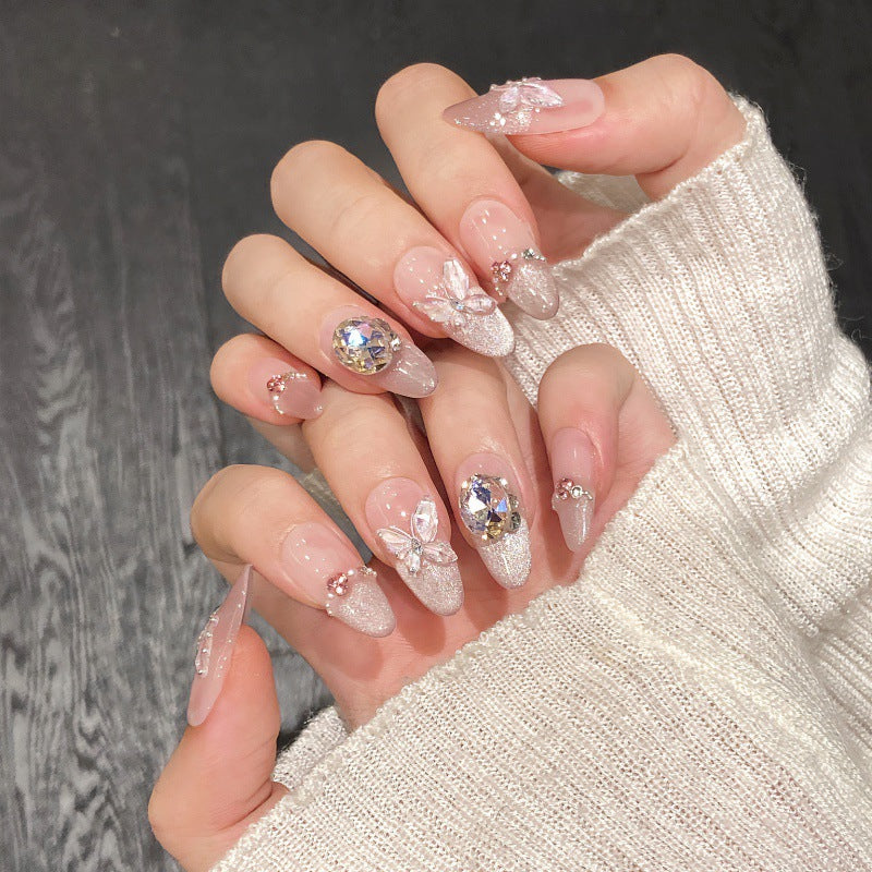 Nails 138-Summer Nights Long Dreams Hand Painted Ice Crystals Butterfly Nail Art