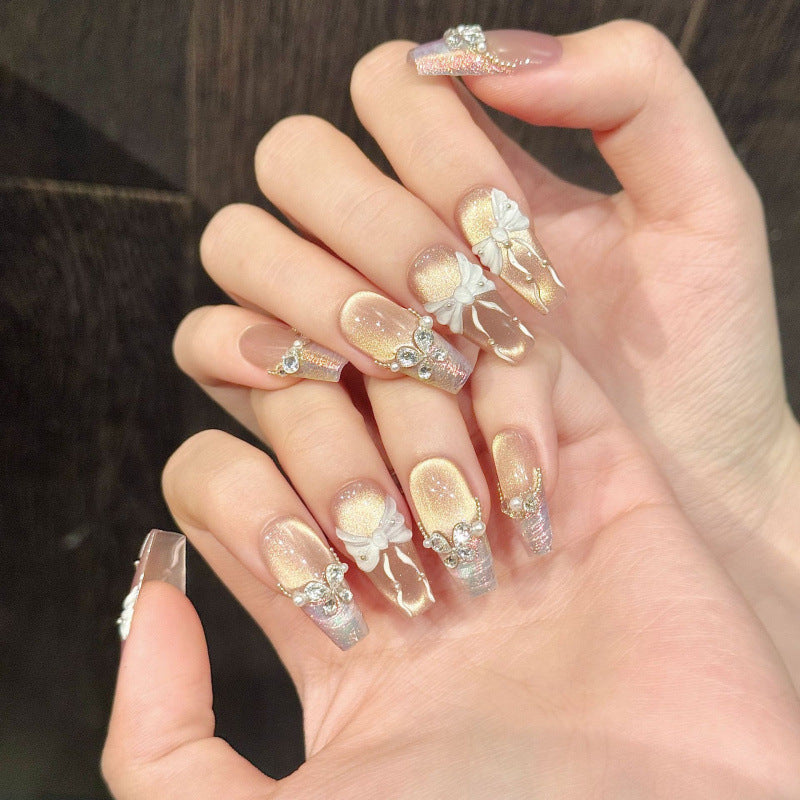 Nails 172-Girls' Generation Bow Aurora Cat Eye Nail Art