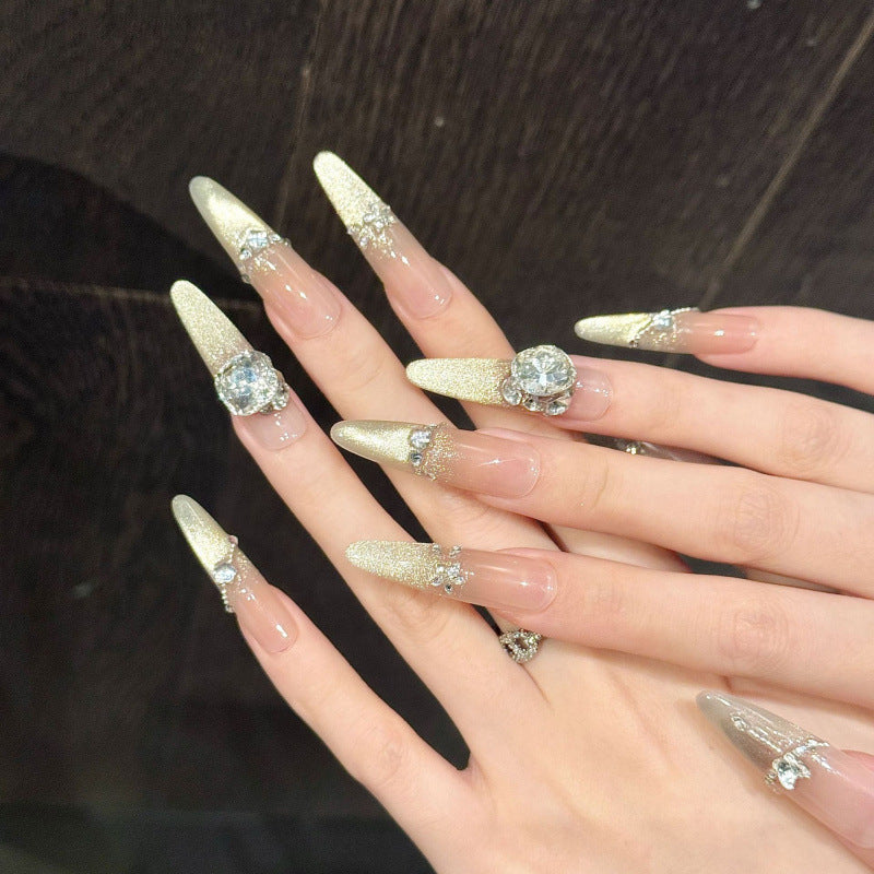 Nails 175-Bayonne Sunset Gold Cat Eye Burst Zirconia Diamond Nail Art