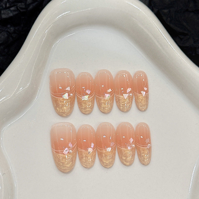 Nails 159-French Nude White Water Gentle Flow Nail Art