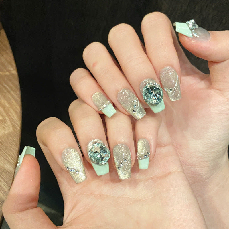 Nails 037-Ice Candy Green Summer Mints Short Nail Art