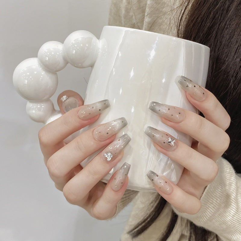 Nails 099-Hepburn Dinner Butterfly Rhinestone Polka Dot Manicure