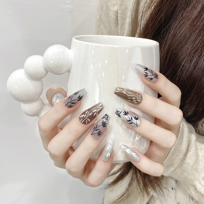 Nails 074-Hand Painted Butterfly Bamboo Nail Art