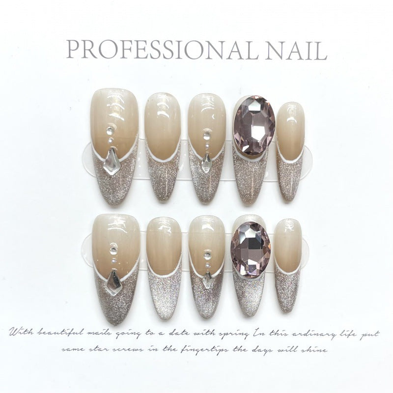 Nails 129-Airbrush Cat Eye Pop Glitter Dove Egg Nail Art