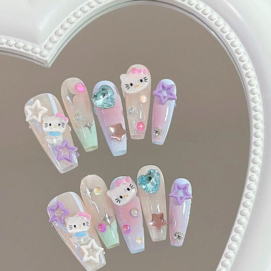 Nails 065-Candy Cat Dopamine Cute Nail Art