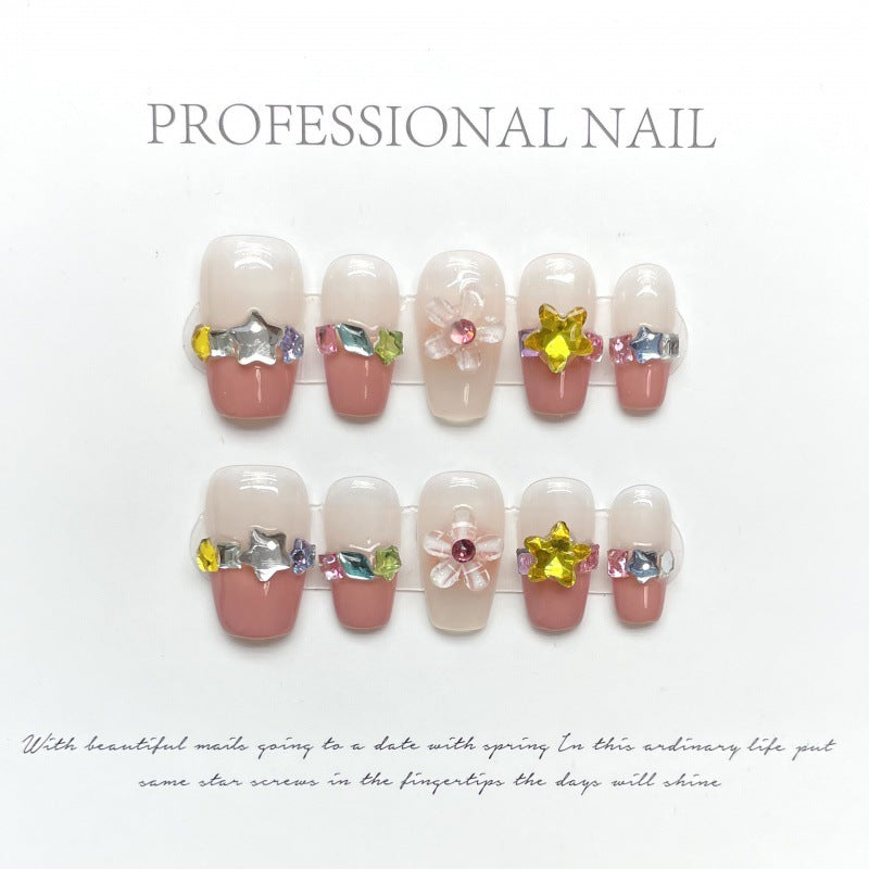 Nails 201-Creamy Yellow French Bubble Beads Aurora Bomb Diamonds Nail Art