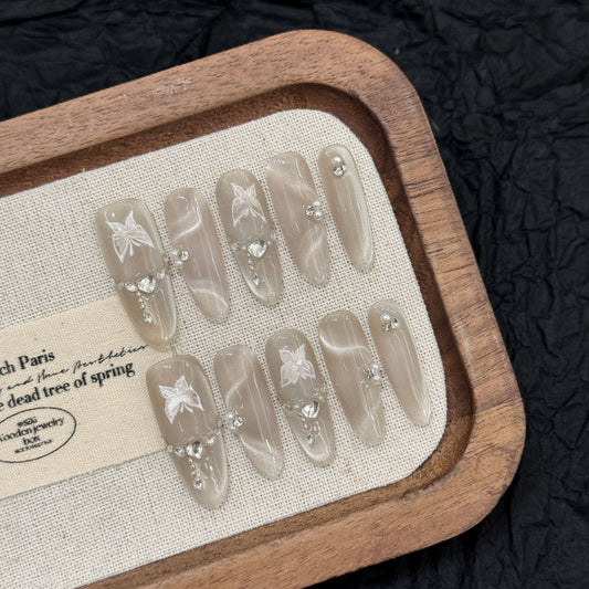 Nails 223-Moon Shadow Stars Silver Mountain Spring Butterfly Stacked Diamonds Nail Art