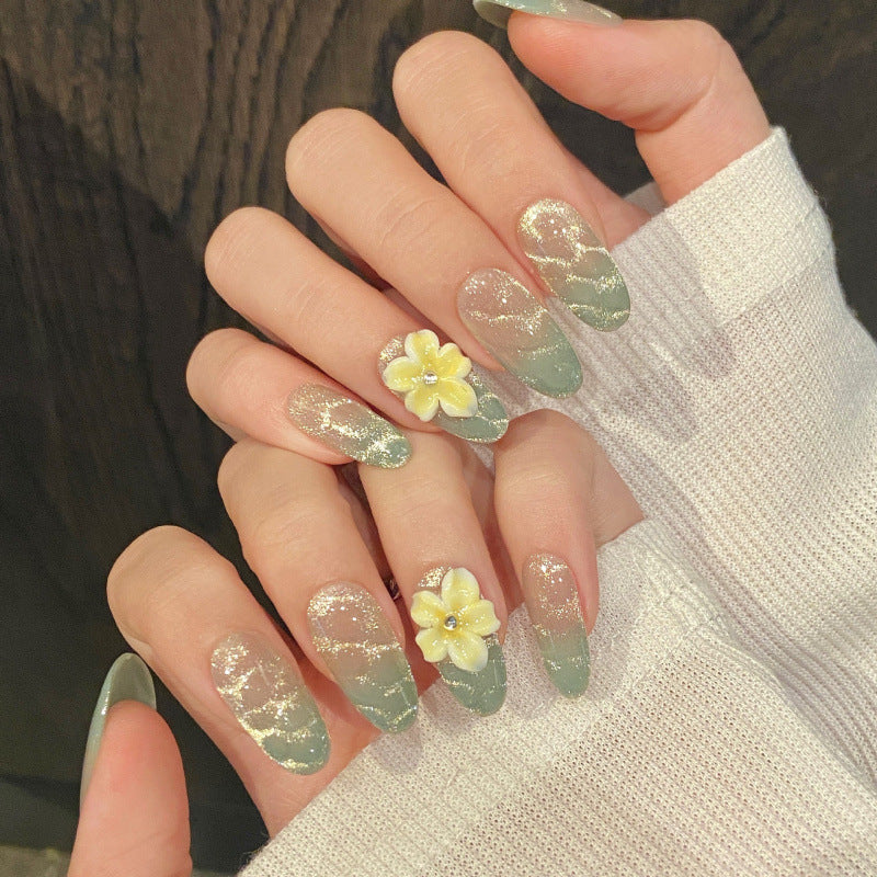 Nails 229-Mint Green Sea Ripple Cat Eye Ocean Ice Flower Nail Art