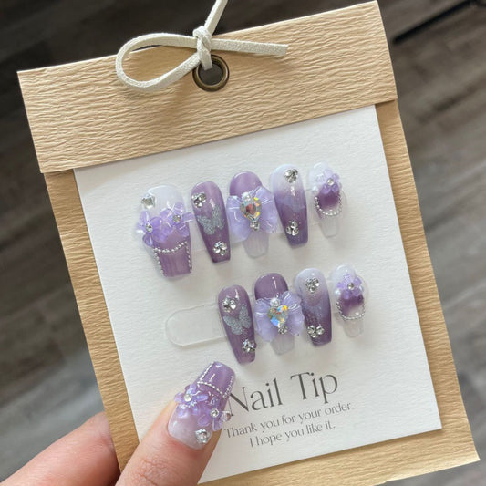 Nails 088-Purple Iris Applique Nail Art