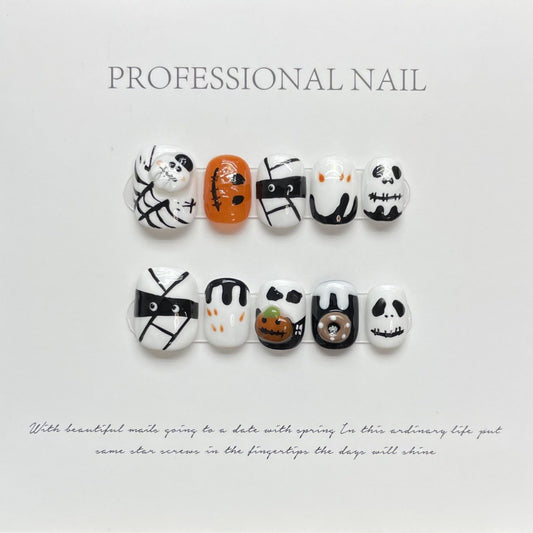 Nails 092-Halloween Pumpkin Ghost Spooky Cartoon Nail Art