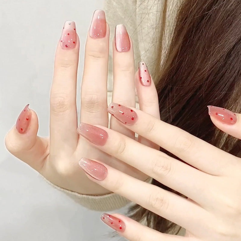 Nails 076-Nude Pink Colour Spot Hand Painted Nail Art