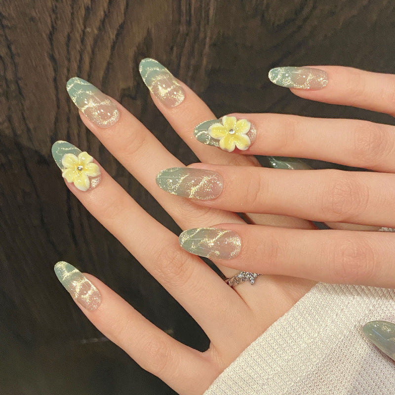 Nails 229-Mint Green Sea Ripple Cat Eye Ocean Ice Flower Nail Art