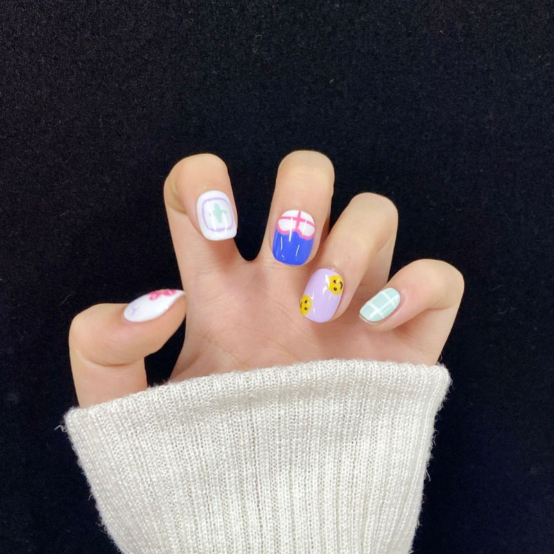 Nails 336-Dopamine Colourful Cartoon Hand Painted Nail Art