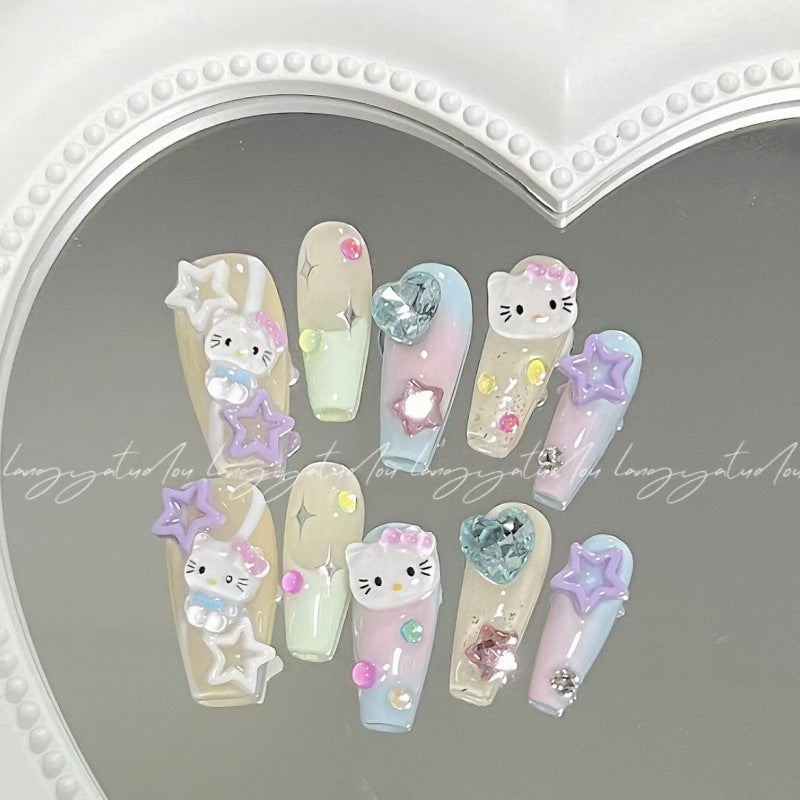 Nails 065-Candy Cat Dopamine Cute Nail Art