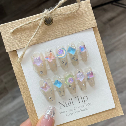 Nails 077-Dreamy Ice Translucent Butterfly Star Colourful Glitter Nail Art