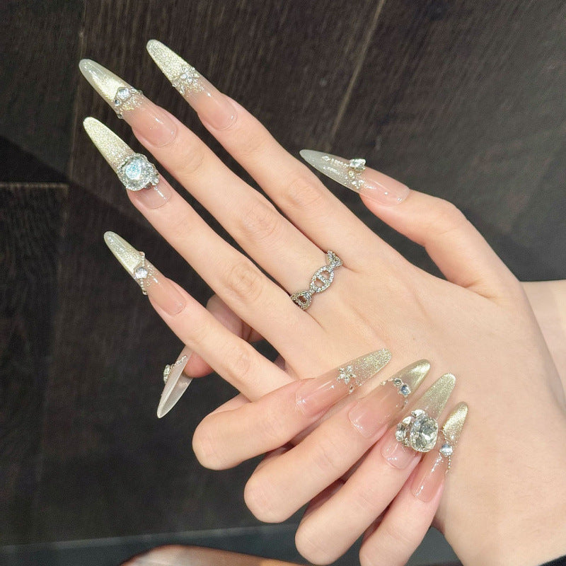 Nails 175-Bayonne Sunset Gold Cat Eye Burst Zirconia Diamond Nail Art