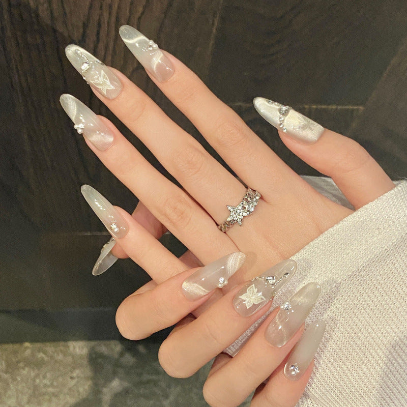 Nails 223-Moon Shadow Stars Silver Mountain Spring Butterfly Stacked Diamonds Nail Art