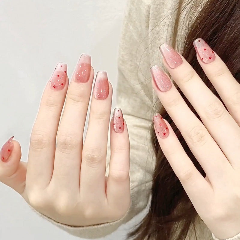 Nails 076-Nude Pink Colour Spot Hand Painted Nail Art