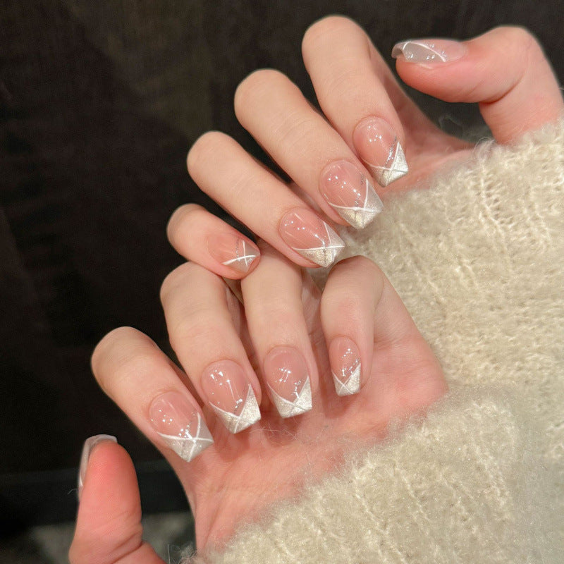 Nails 332-First Love Mood Cat Eye French White Nail Art