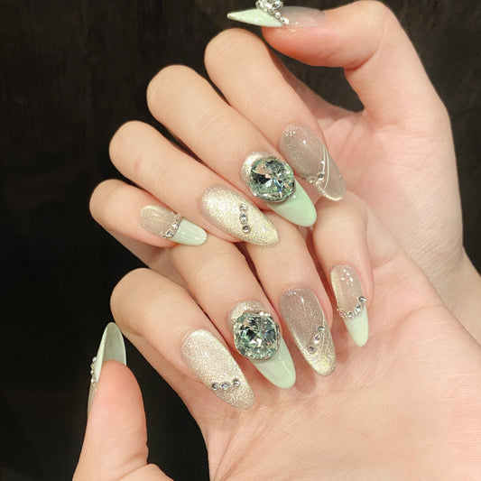 Nails 037-Ice Candy Green Summer Mints Short Nail Art