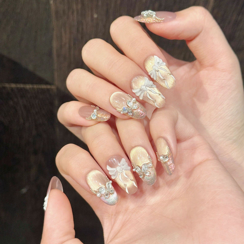 Nails 172-Girls' Generation Bow Aurora Cat Eye Nail Art